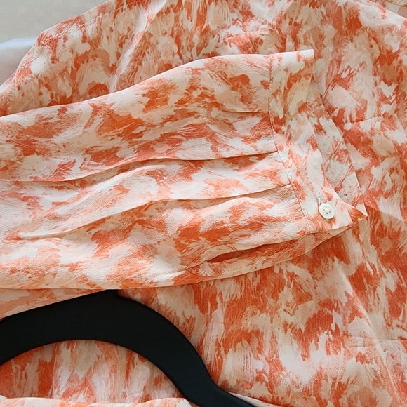 Joie Womens Top Small Orange 100% Silk Abstract Print Blouse - Picture 5 of 6